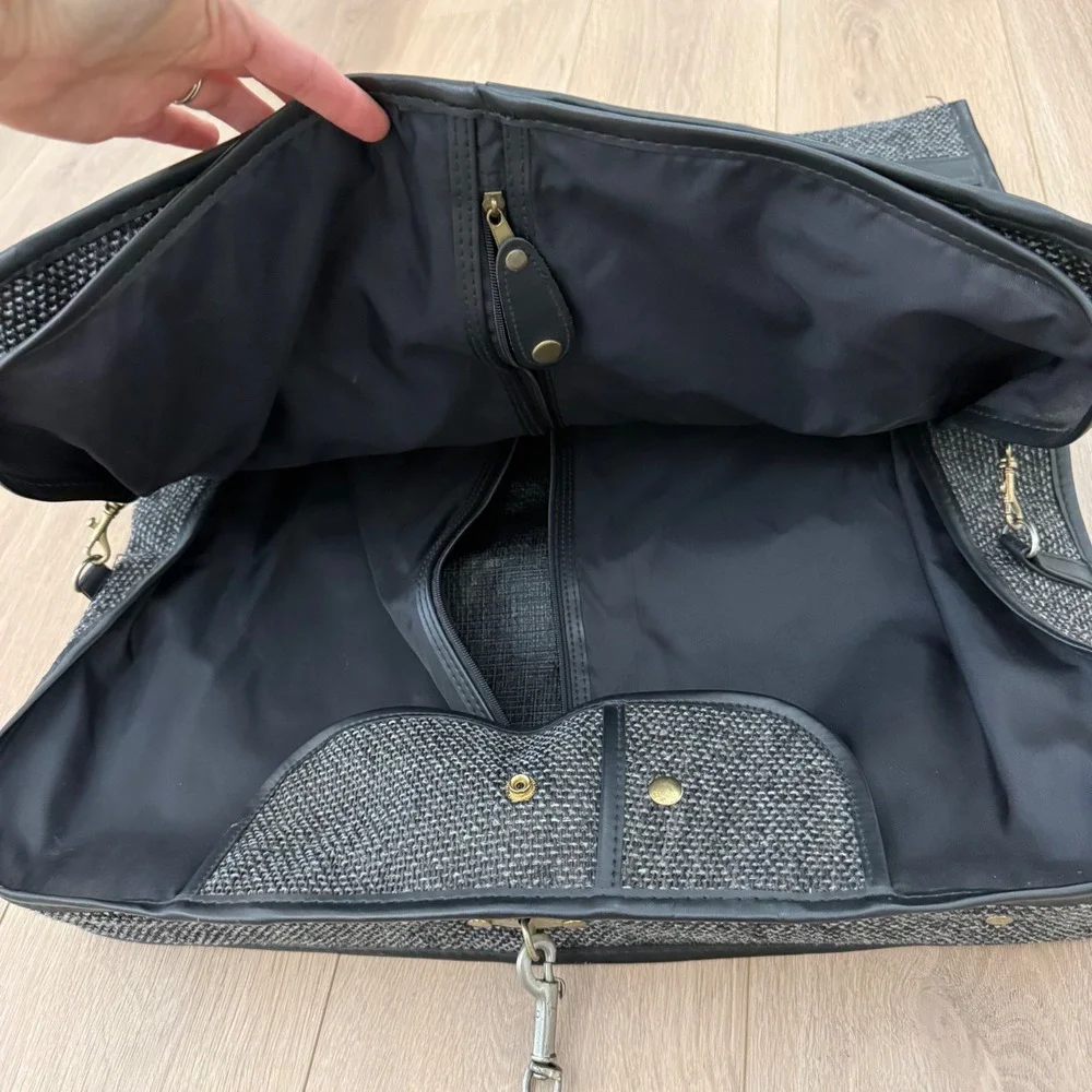 Kluge Grey Tweed Folding Garment Bag Travel Suit Carrier with Brass Hardware
